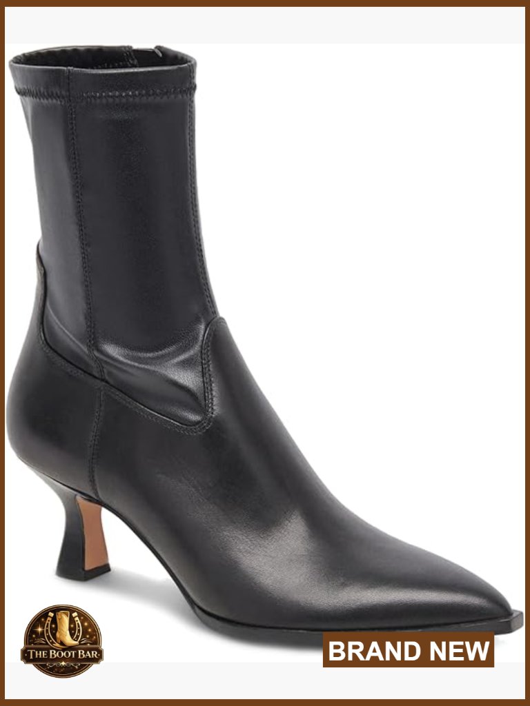 Pointy Toe Kitten Heel Ankle Booties Side Zip Leather Short Boots